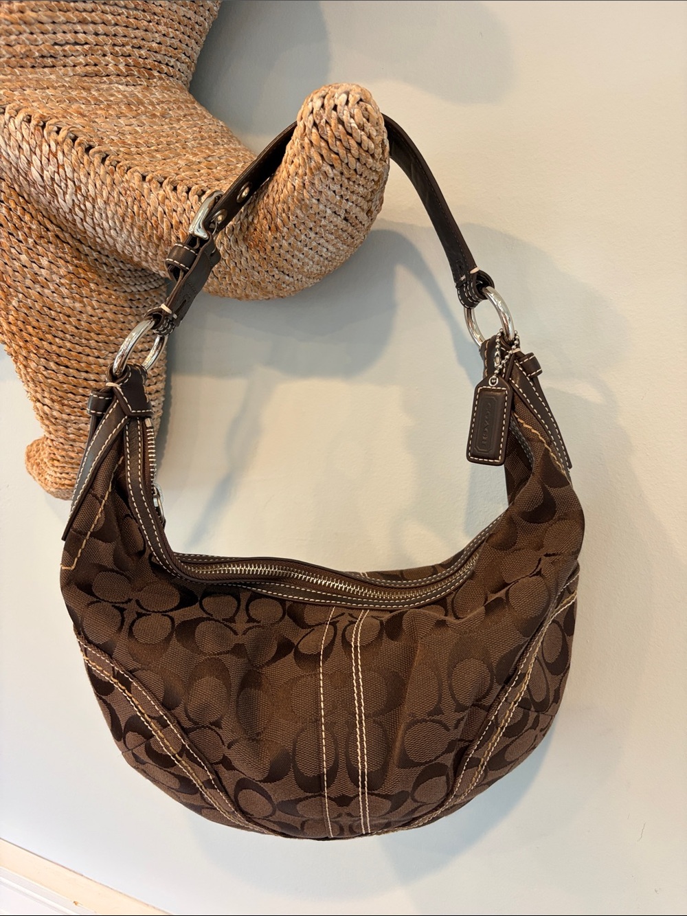 Coach Vintage Brown Signature Hobo Shoulder Bag